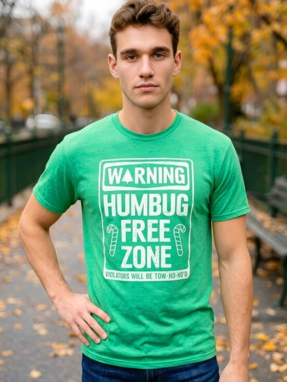 Celebrate Together Green Christmas Tee Humbug Free Zone Holiday Shirt Sz S NWT